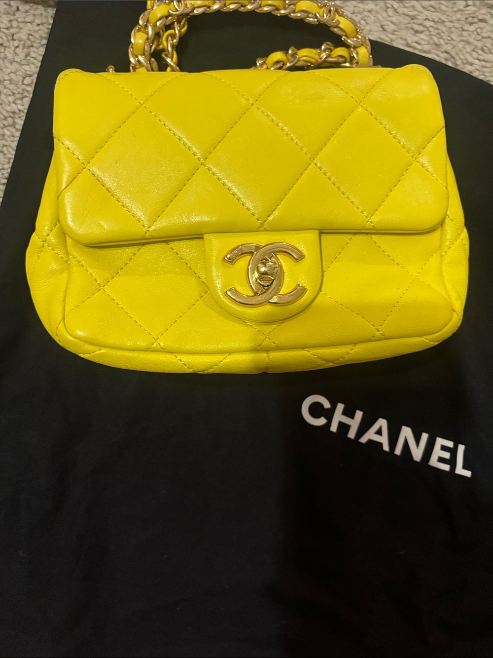 CHANEL Yellow Quilted Lambskin Mini Shoulder Bag with Gold Hardware